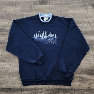 VTG Day Breeze Winter Graphic Navy Blue Pullover Sweatshirt Medium